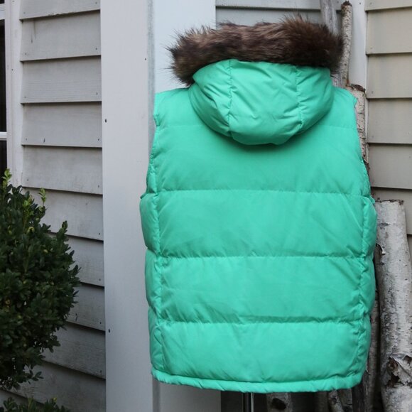 GAP Mint Green Fleece Lined Removable Fur Hood Down Insulated Puffer Vest Sz XL - Picture 9 of 12